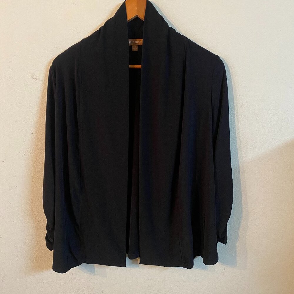 ELLEN TRACY XS BLACK OPEN-FRONT DRAPED CARDIGAN BLAZER